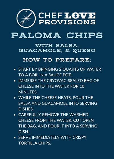 Paloma Chips, Salsa, Guacamole, & Queso