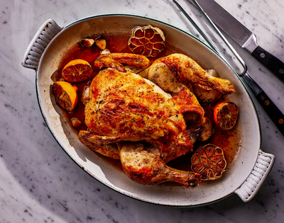 Cured Lemon and Roasted Garlic Whole Chicken